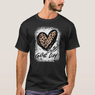 Game Day Football Leopard Print Heart Style Footba T-Shirt