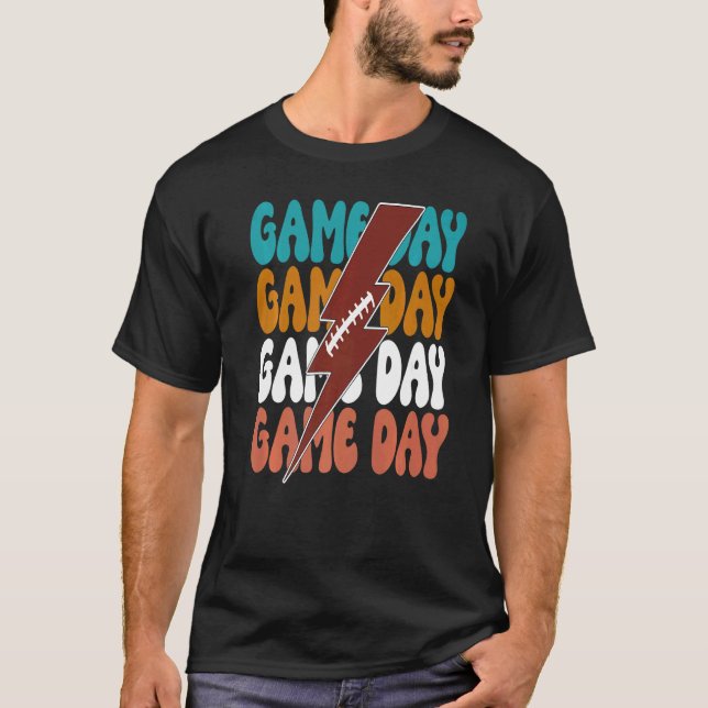 Game Day Football Lightning Bolt  Groovy Team Spor T-Shirt (Front)
