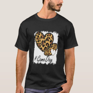 Game Day Football Mom Messy Bun Leopard Mom Life W T-Shirt