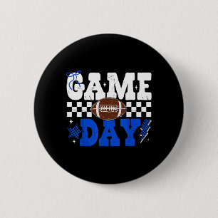 Game Day Football Royal Blue Coquette Bow Team 2 Inch Round Button