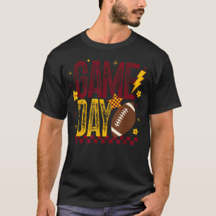 Game Day Football Season Retro Maroon Checked T-Shirt