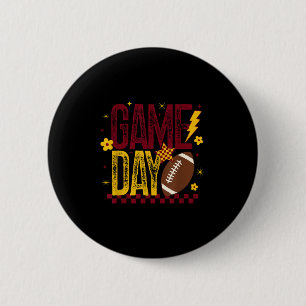 Game Day Football Season Retro Maroon Gold Checked 2 Inch Round Button
