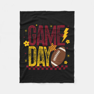 Game Day Football Season Retro Maroon Gold Checked Fleece Blanket