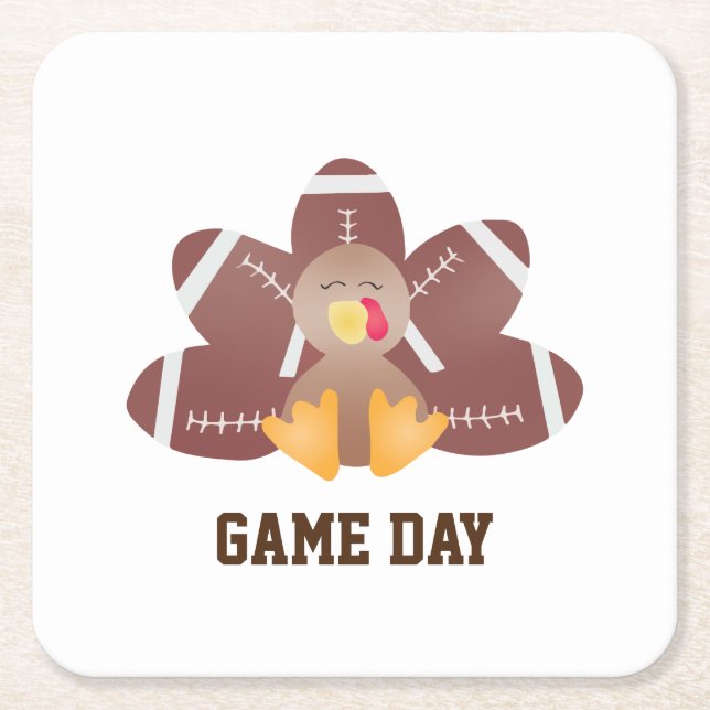 Game Day Football Turkey Feathers Brown Square Paper Coaster (Front)