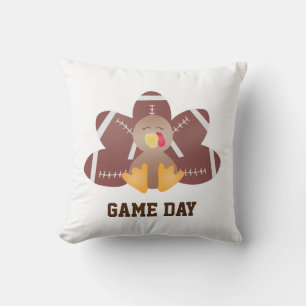 Game Day Football Turkey Feathers Brown Throw Pillow