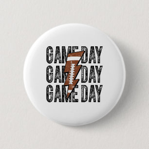 Game Day Footll Lightning Bolt American Footll Mom 2 Inch Round Button