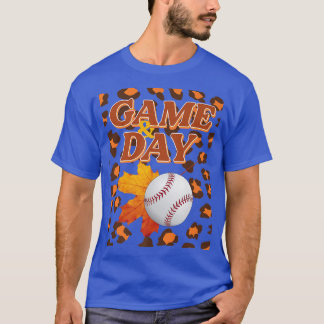 Game Day Leopard Autumn Leaves Baseball Lovers Mom T-Shirt