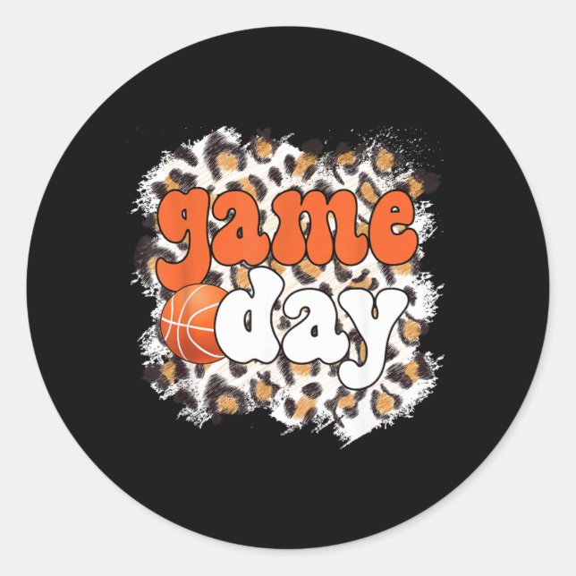 Game Day Leopard Basball Game Day Classic Round Sticker (Front)