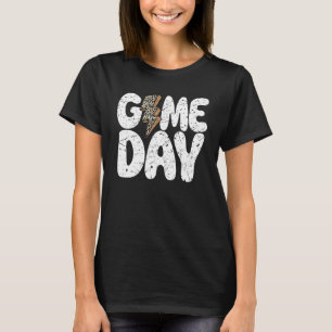 Game Day Leopard Print Lightning Bolt Football Spo T-Shirt