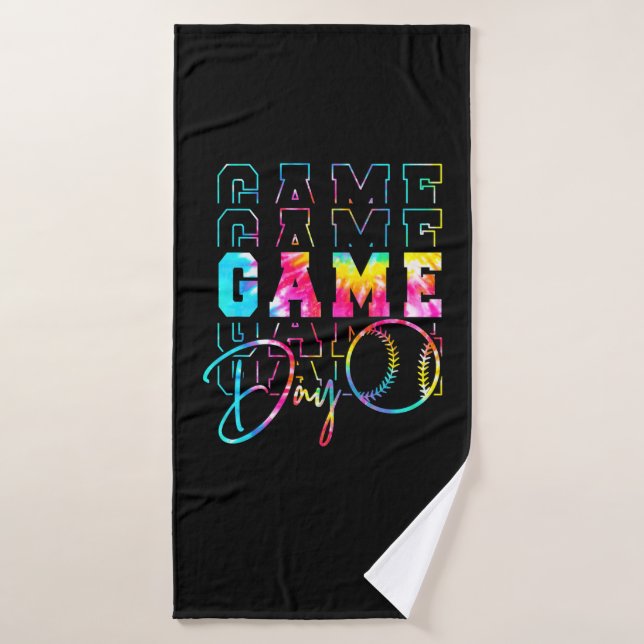 Game Day Neon Tie Dye Retro Softball Baseball  Bath Towel (Bath Towel)