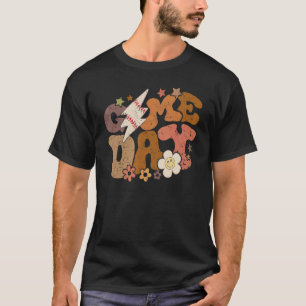 Game day retro groovy Baseball lightning bolt Base T-Shirt