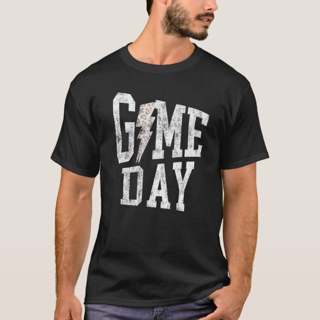 Game Day Retro Leopard Bolt Lightning Cheetah Cute T-Shirt (Front)