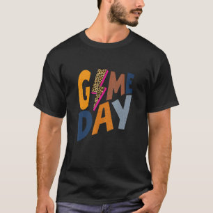 Game Day Retro Leopard Lightning Football Season F T-Shirt