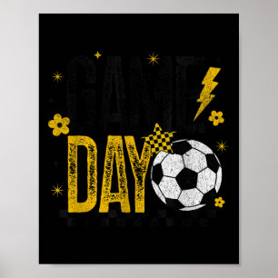Game Day Retro Soccer Season Black &amp; Yellow Go Poster