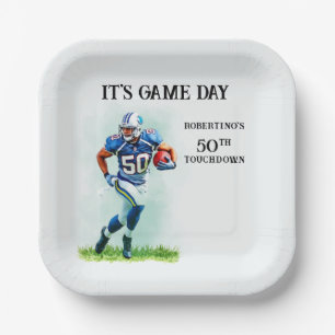 Game Day Running American Football 50th birthday Paper Plate
