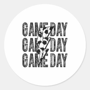 Game Day Soccer Lightning Bolt Soccer Mom Dad Boy  Classic Round Sticker