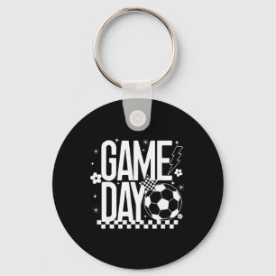 Game Day Soccer Season Mom Retro Checkered Lightni Keychain