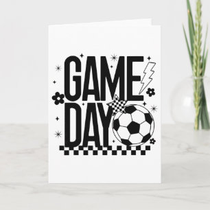 Game Day Soccer Season Mom Retro Chequered Lightni Card