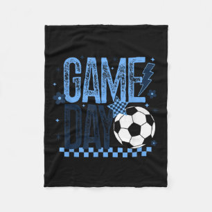 Game Day Soccer Season Retro Light Blue Checkered  Fleece Blanket