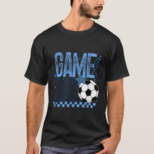 Game Day Soccer Season Retro Light Blue Checkered  T-Shirt