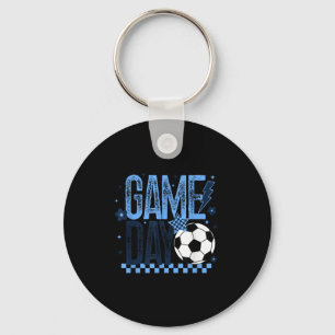 Game Day Soccer Season Retro Light Blue Chequered Keychain