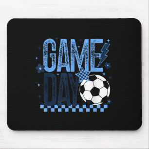 Game Day Soccer Season Retro Light Blue Chequered  Mouse Pad