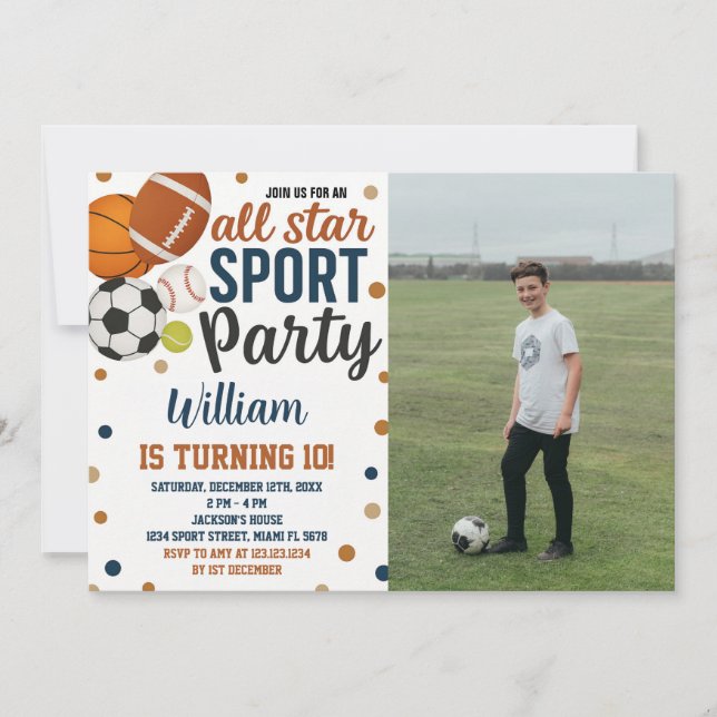 Game Day Sports Birthday Invitation (Front)