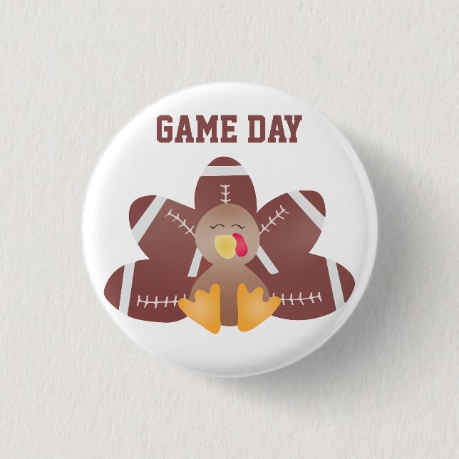 Game Day Turkey Football Feathers 1 Inch Round Button (Front)
