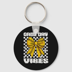 Game Day Vibes Coquette Bow Softll Mama Softll Gir Keychain