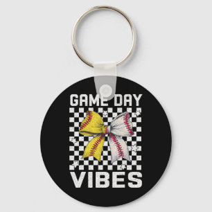 Game Day Vibes Coquette Bow Softll Mama Softll Gir Keychain