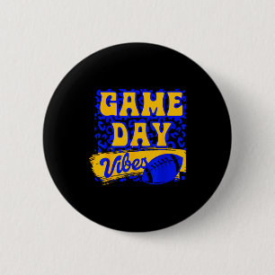 Game Day Vibes Football Season Football Blue Gold  2 Inch Round Button