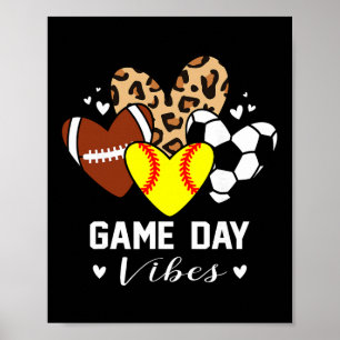 Game Day Vibes Funny Softll Footll Soccer Mom Hear Poster