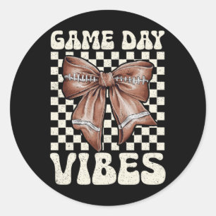 Game Day Vibes Groovy Coquette Bow Football Women Classic Round Sticker
