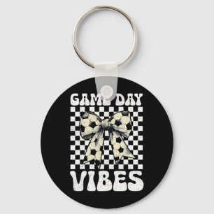 Game Day Vibes Groovy Coquette Bow Soccer Women Gi Keychain