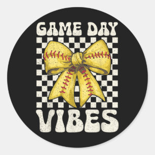 Game Day Vibes Groovy Coquette Bow Softball Women  Classic Round Sticker