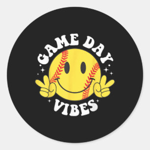 Game Day Vibes Smile Face Softball Mama Mom Sister Classic Round Sticker