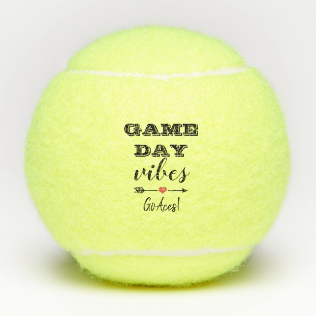 Game Day Vibes Team Heart Personalized Name Text Tennis Balls (Front)