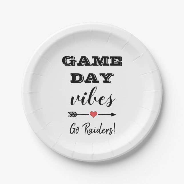 Game Day Vibes Team Heart Personalized Text Paper Plate (Front)