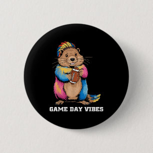 Game Day Vibes Tribal Groundhog Holding Football F 2 Inch Round Button