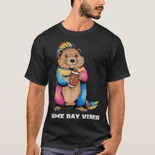 Game Day Vibes Tribal Groundhog Holding Football F T-Shirt