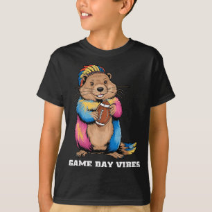 Game Day Vibes Tribal Groundhog Holding Football F T-Shirt