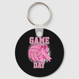 Game Day Volleyball Breast Cancer Awareness Nk Rib Keychain