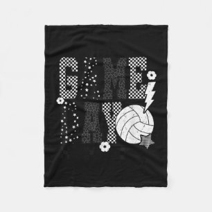 Game Day Volleyball Checkered Funny Volleyball Fleece Blanket
