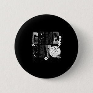 Game Day Volleyball Chequered Funny Volleyball 2 Inch Round Button