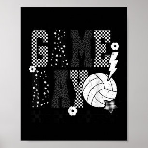 Game Day Volleyball Chequered Funny Volleyball  Poster