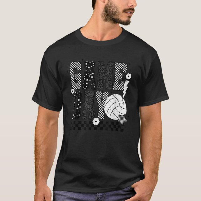 Game Day Volleyball Chequered Funny Volleyball  T-Shirt (Front)