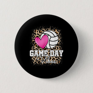 Game Day Volleyball Leopard Print Women Ladies Vol 2 Inch Round Button