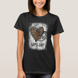 game day with leopard heart football  mom bleached T-Shirt