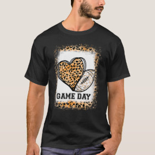 Game Day With Leopard Heart Football Mom Bleached T-Shirt