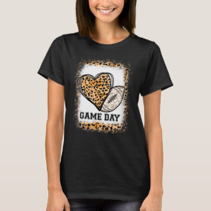 Game Day With Leopard Heart Football Mom Bleached T-Shirt
